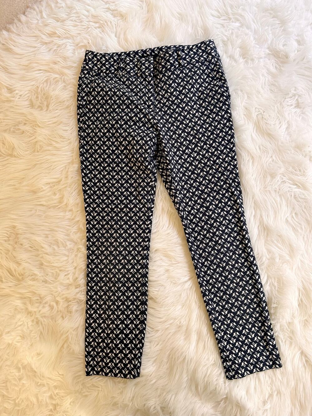 LOFT Women Patterned Navy and White Slim Pants